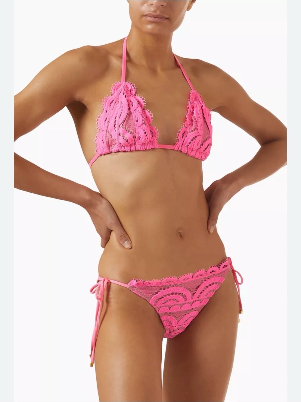 PQ Swim Pink Lace Triangle Bikini Set - Women Swim